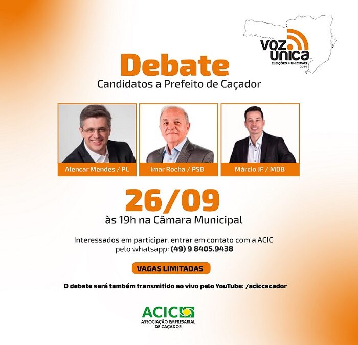 ACIC promove debate entre os candidatos a prefeito nesta quinta-feira