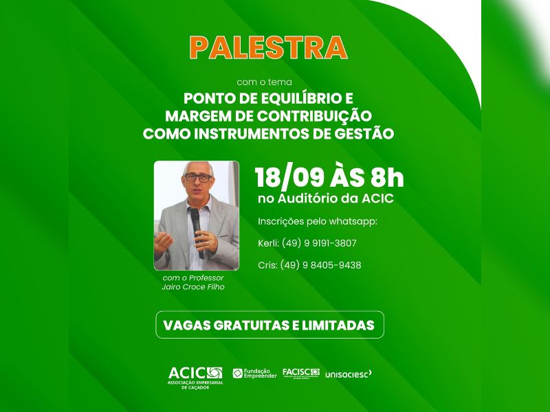 ACIC promove palestra gratuita sobre gestão de recursos